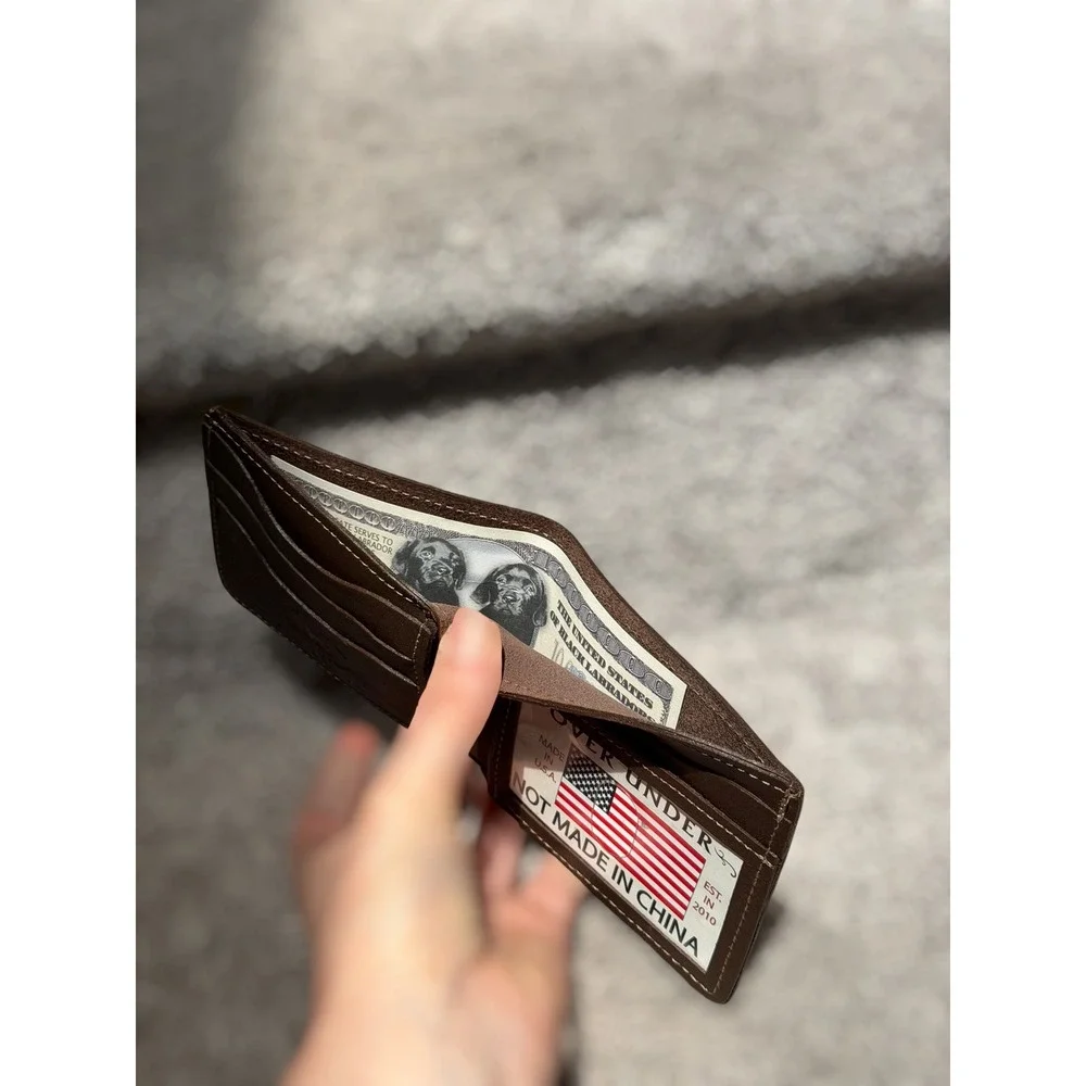 Over Under Traditionalist Genuine Leather Bi-Fold Wallet Brown Made in USA Men